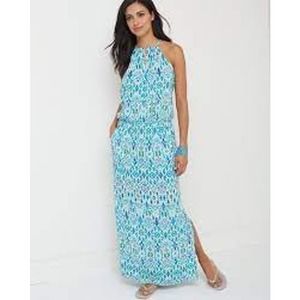 Womens Ikat High-Neck Halter Maxi Dress Size L